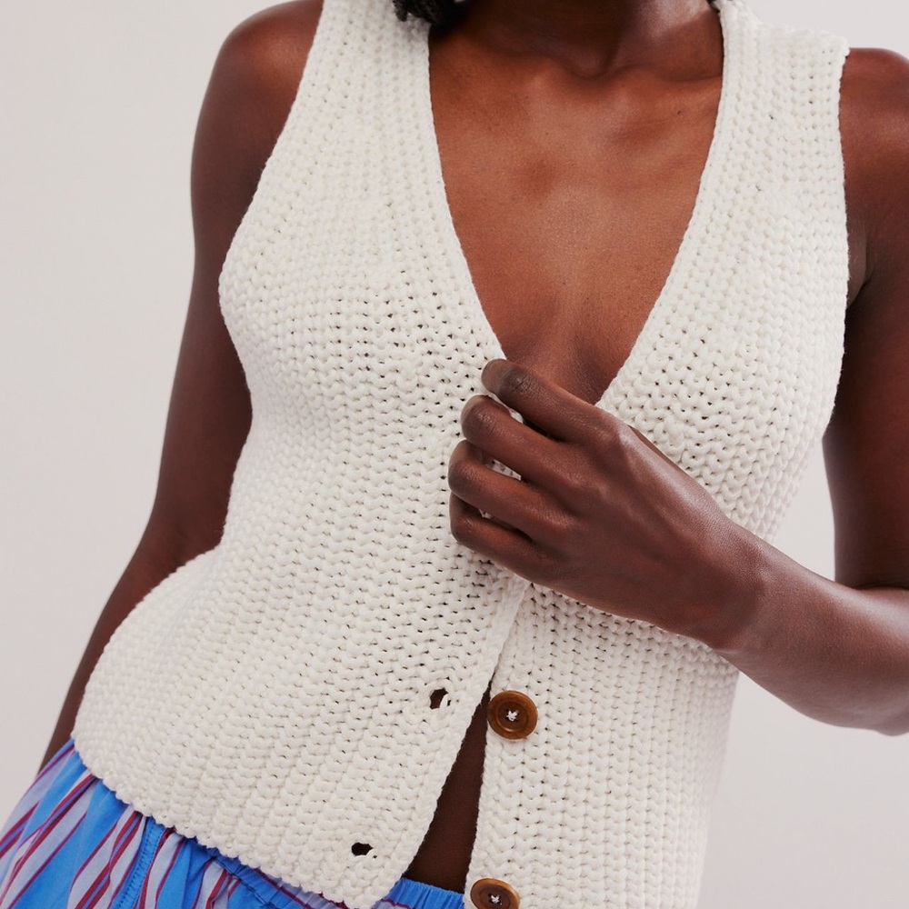 Free People Cream V-Neck Sweater Vest - Picture 9 of 9